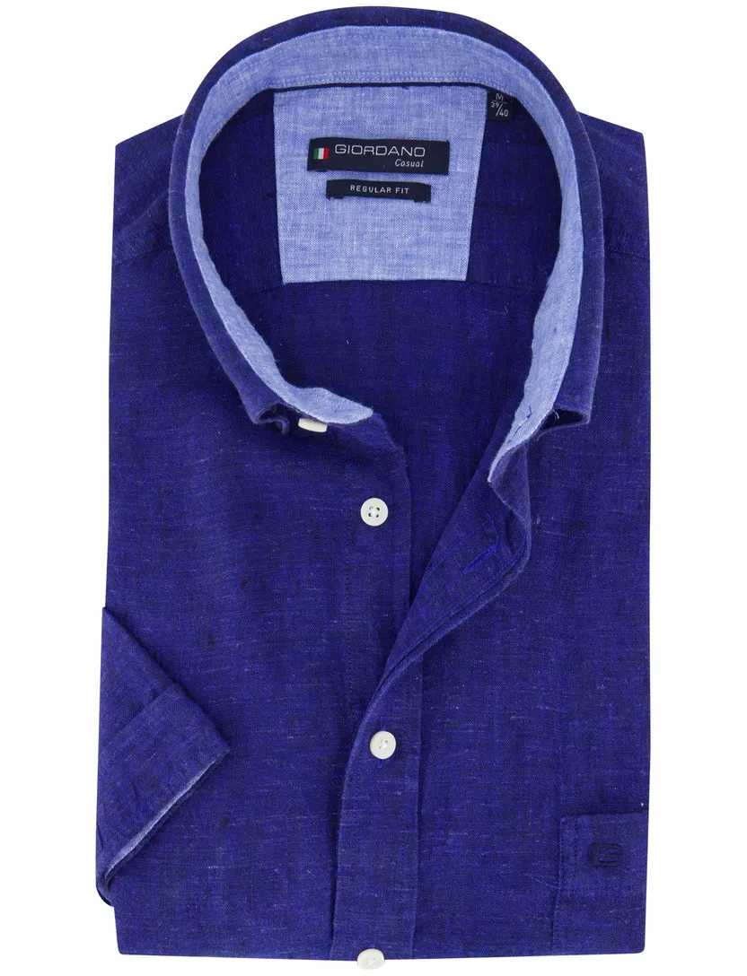Giordano overhemd korte mouw navy button-down linnen