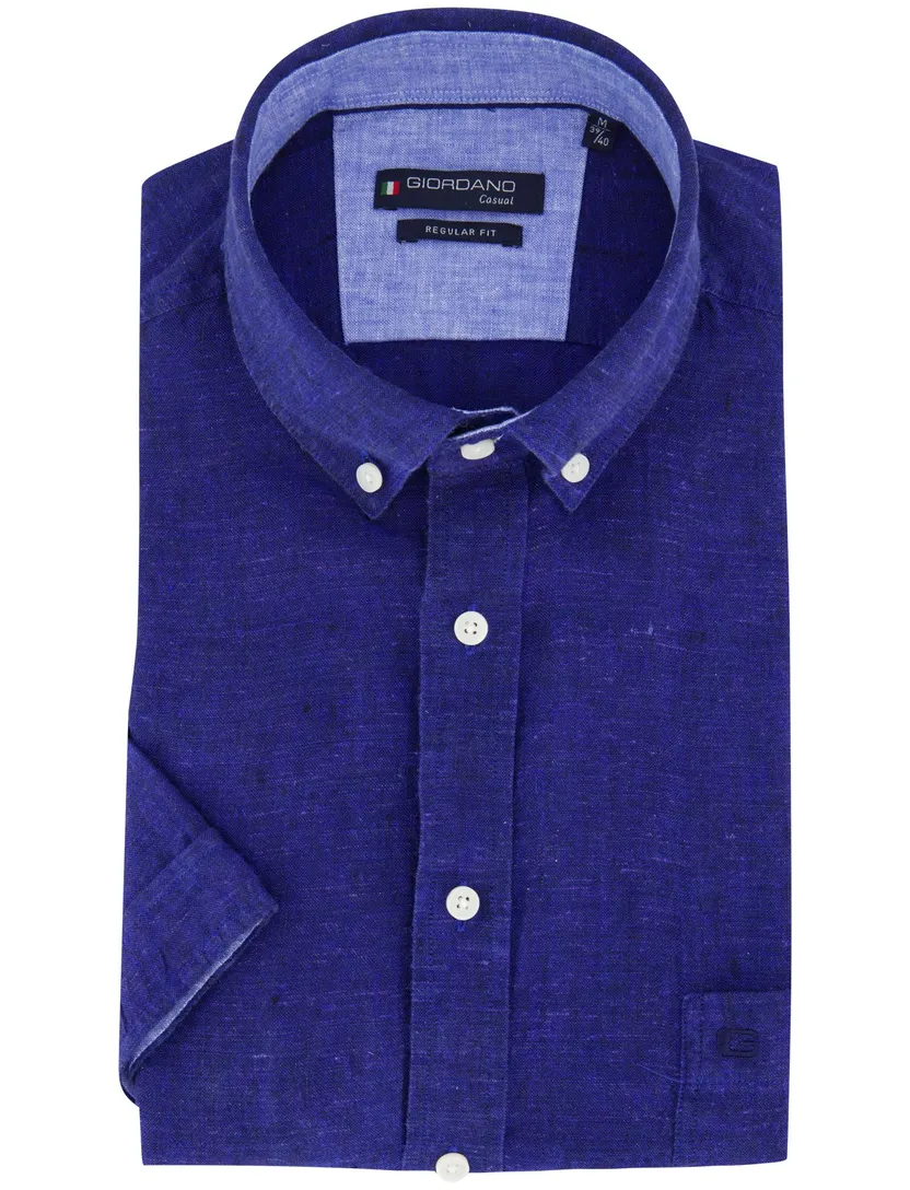 Giordano overhemd korte mouw navy button-down linnen