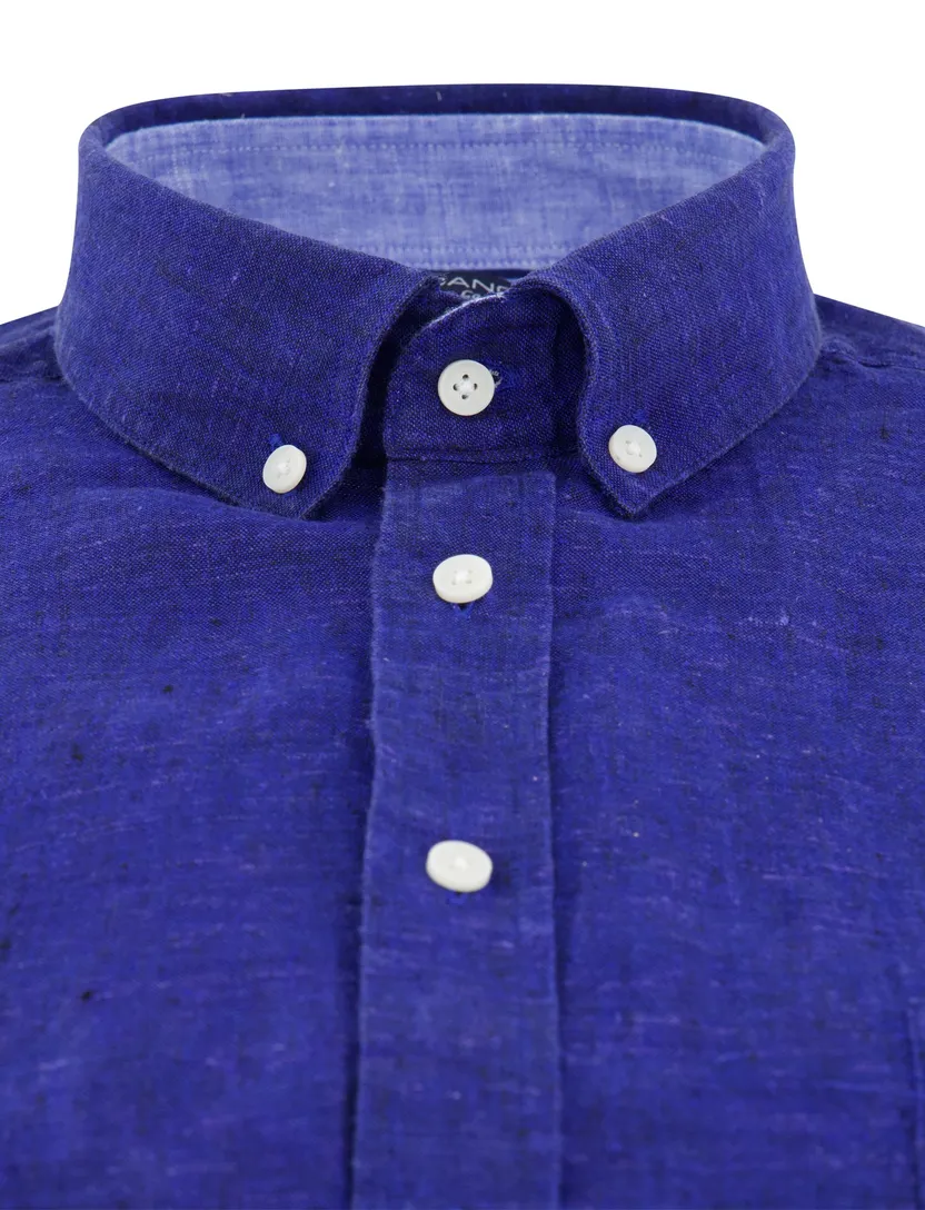 Giordano overhemd korte mouw navy button-down linnen