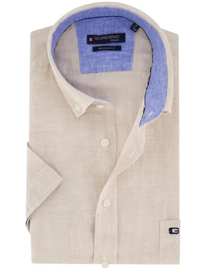 Giordano Giordano overhemd linnen korte mouw beige