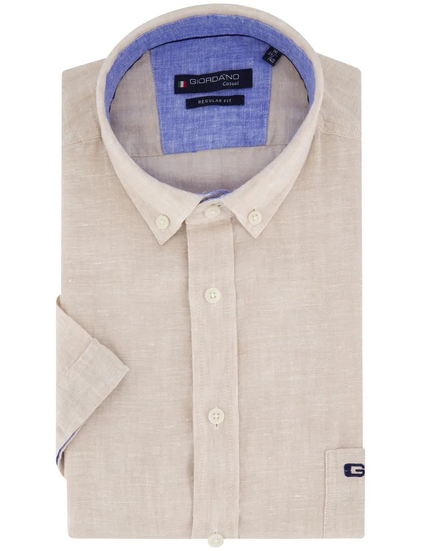 Giordano linnen overhemd korte mouw beige