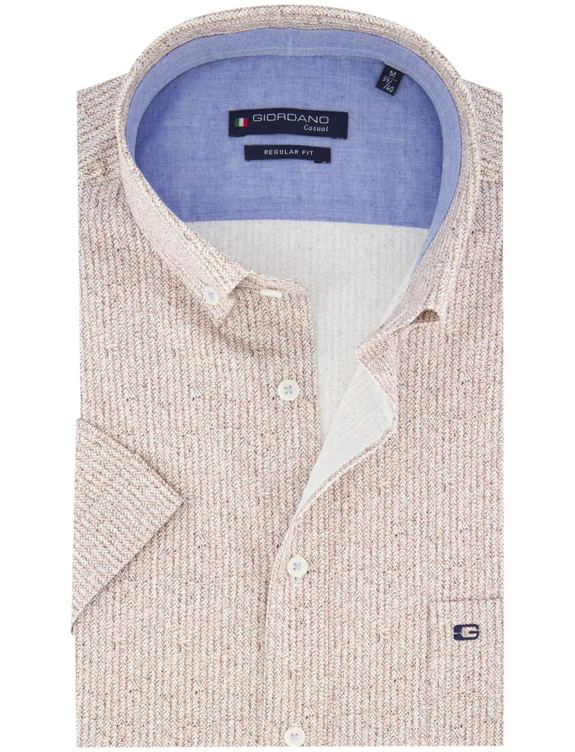 Giordano overhemd korte mouw geprint beige button-down