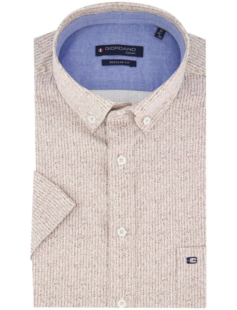 Giordano overhemd korte mouw geprint beige button-down