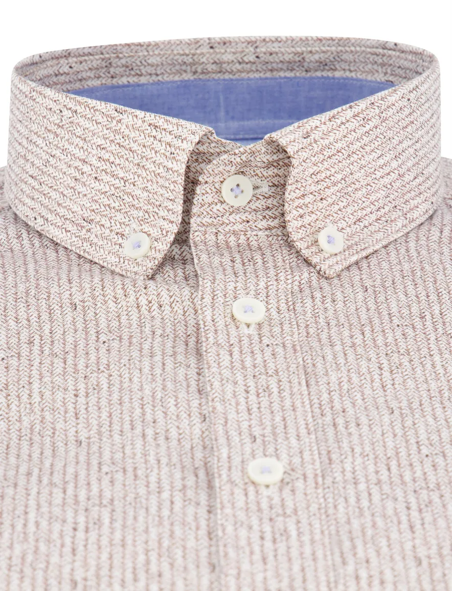 Giordano overhemd korte mouw geprint beige borstzak