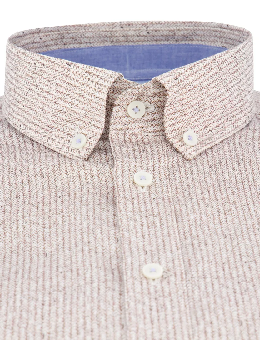 Giordano overhemd korte mouw geprint beige button-down