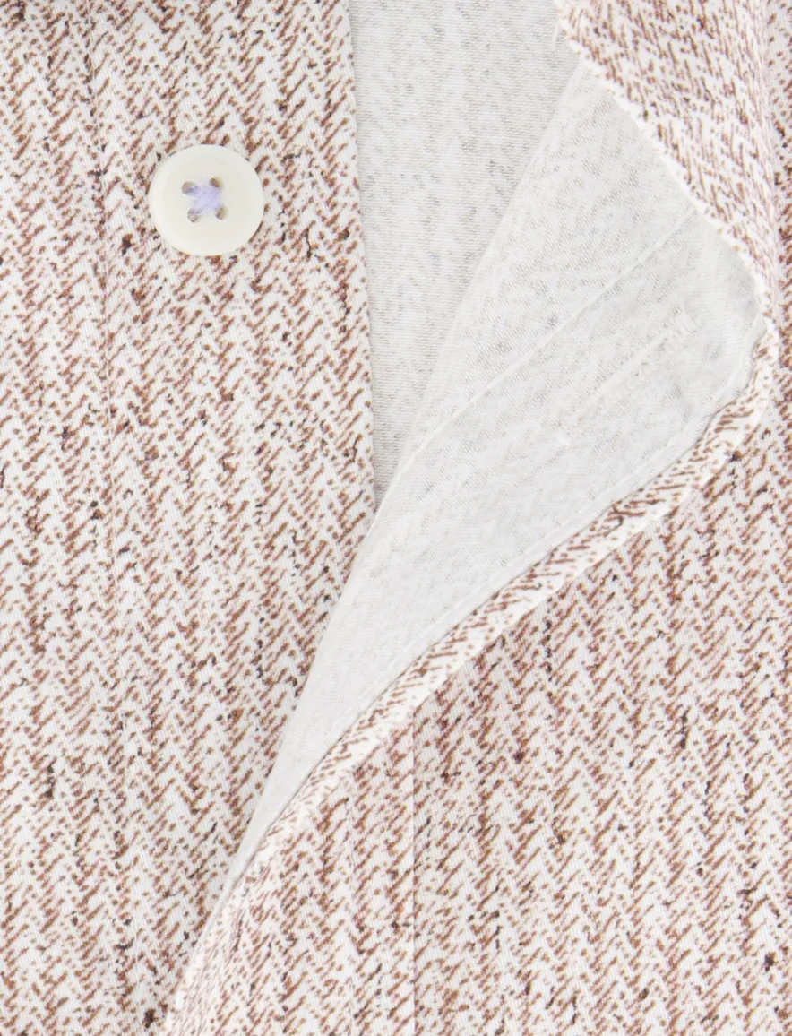 Giordano overhemd korte mouw geprint beige borstzak