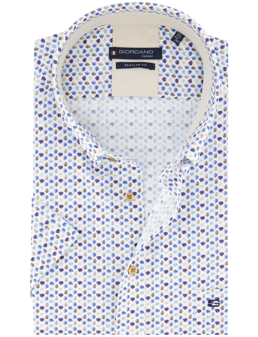 Giordano overhemd korte mouw blauw print wijde fit