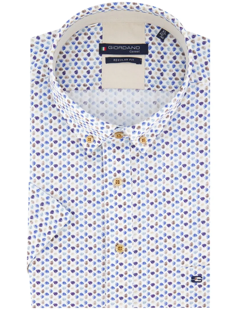 Giordano overhemd korte mouw blauw print wijde fit