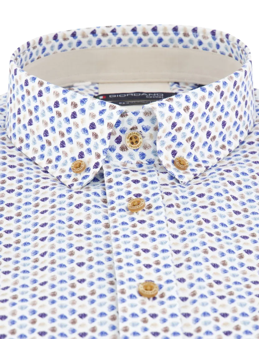 Giordano overhemd korte mouw blauw print wijde fit