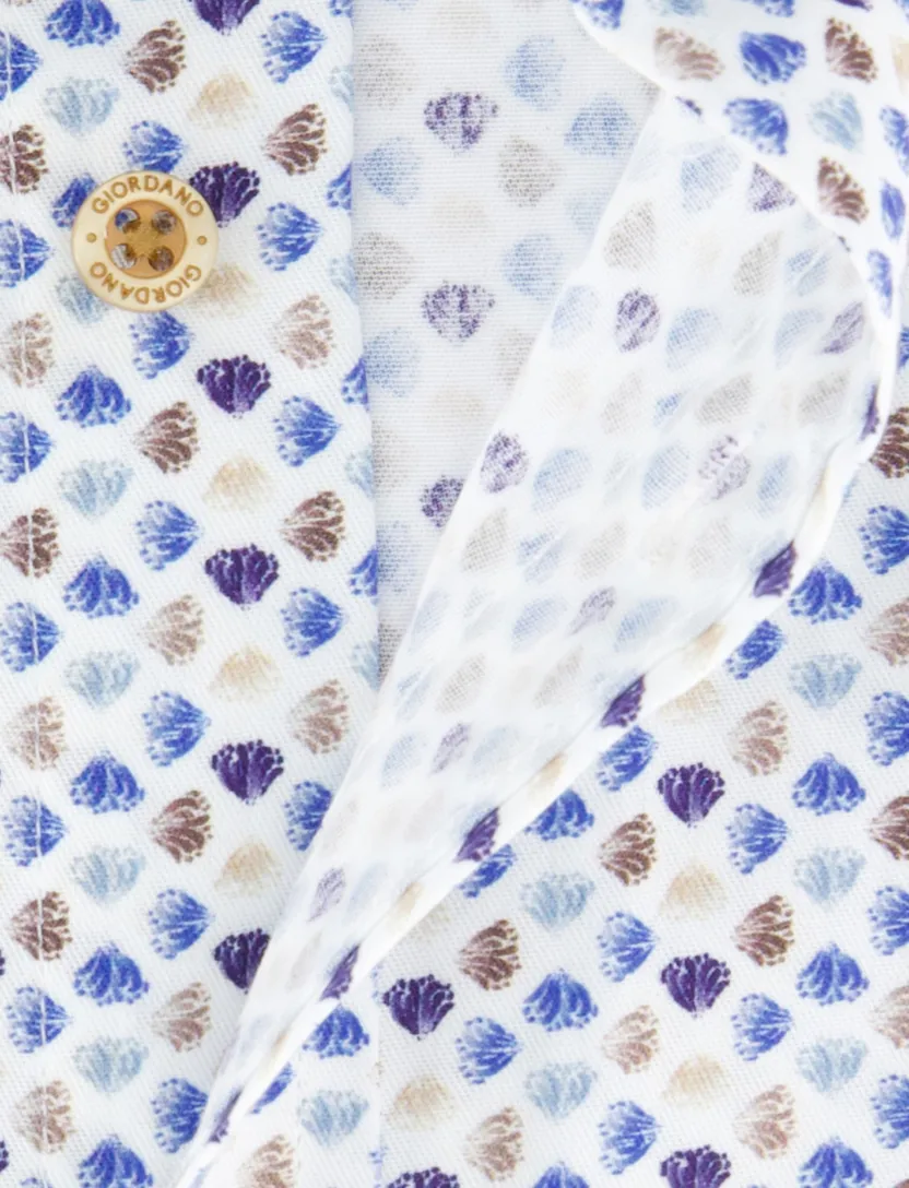 Giordano overhemd korte mouw blauw print wijde fit