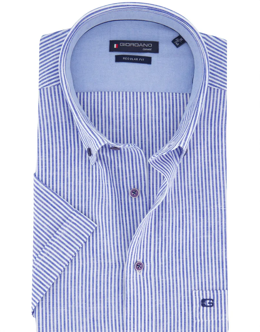 Giordano overhemd korte mouw navy gestreept button-down