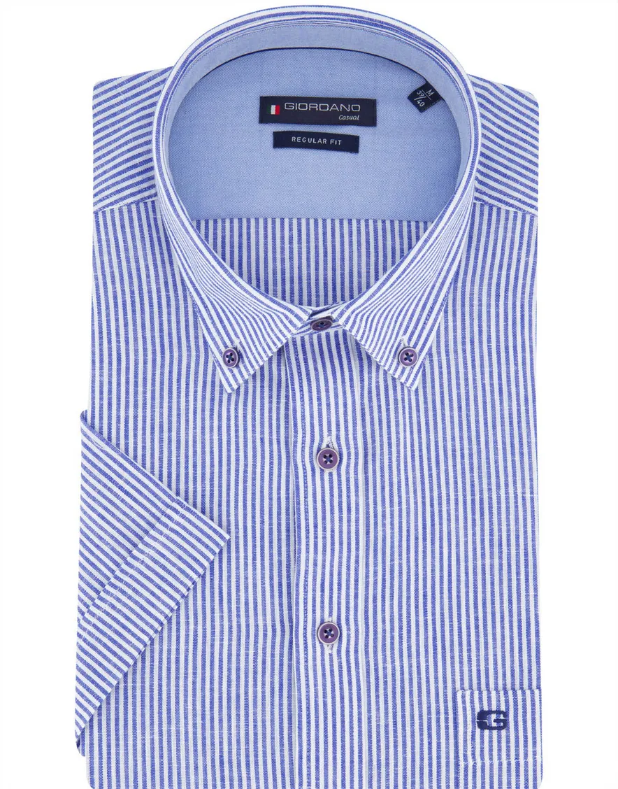 Giordano overhemd korte mouw navy gestreept button-down