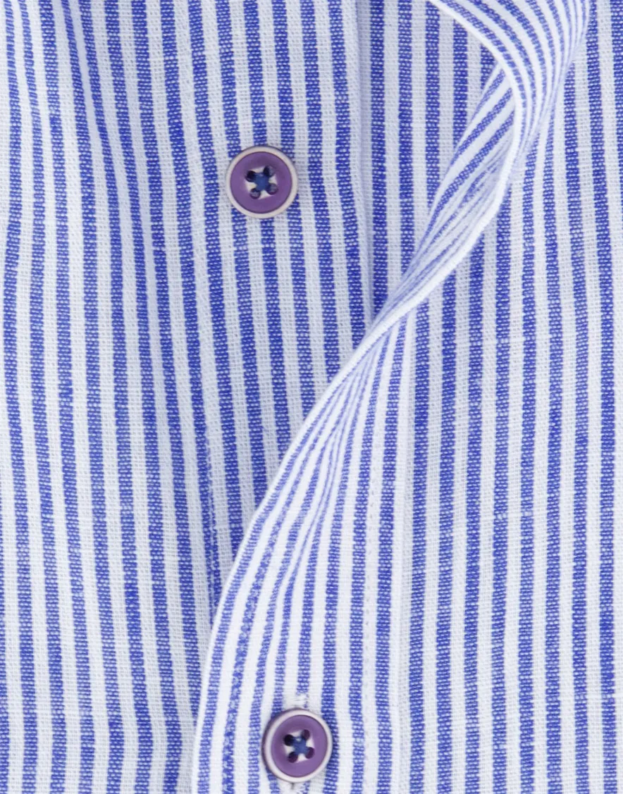 Giordano overhemd korte mouw navy gestreept button-down