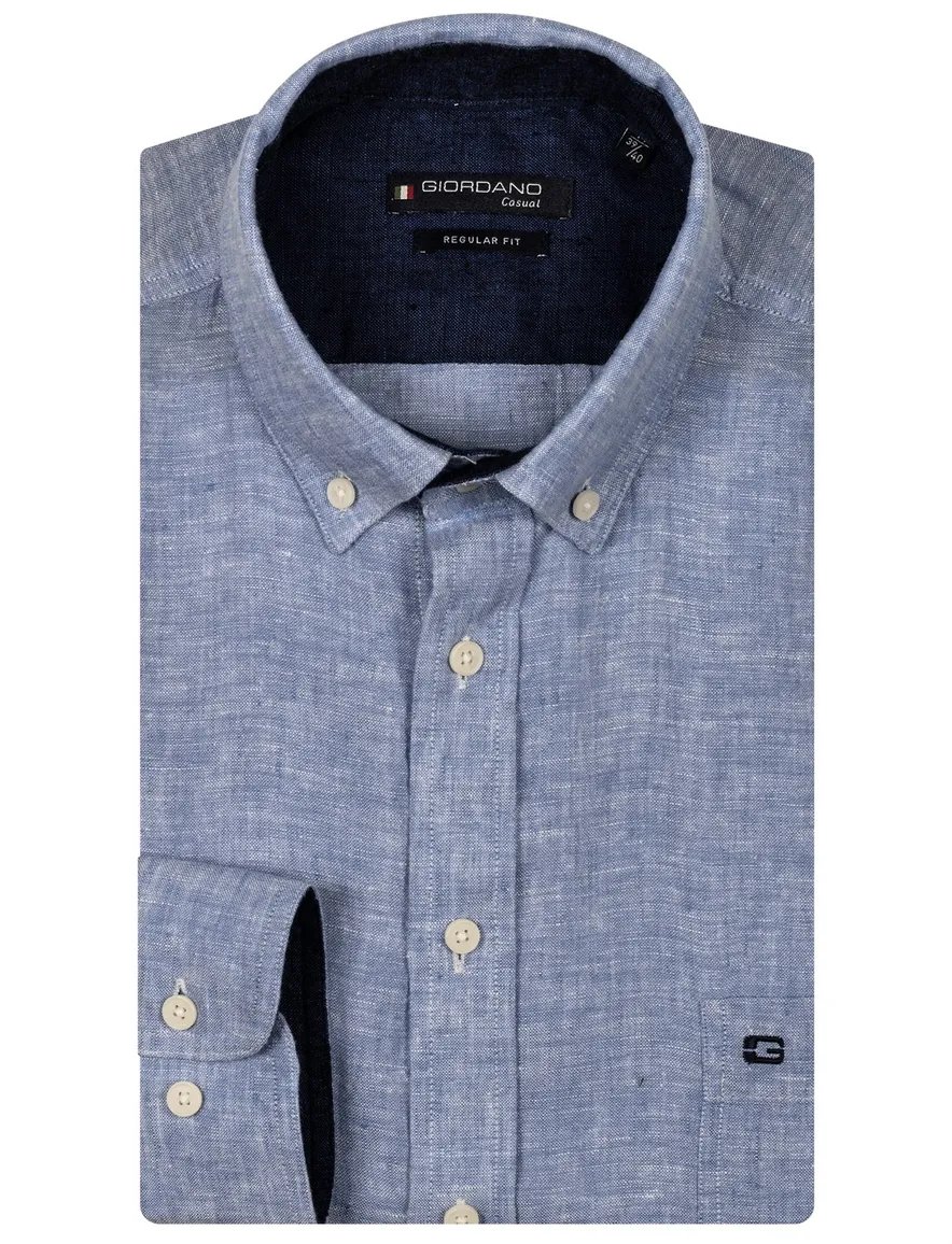 Giordano overhemd blauw button-down linnen
