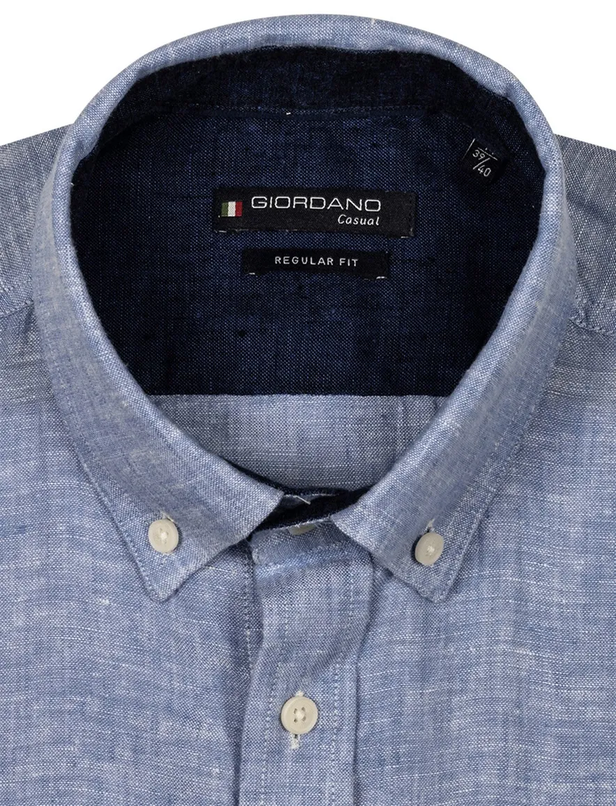 Giordano overhemd blauw button-down linnen