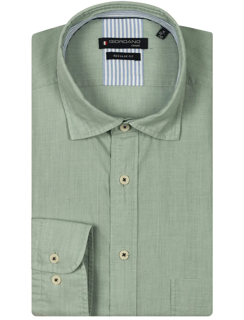 Giordano overhemd tencel groen borstzak