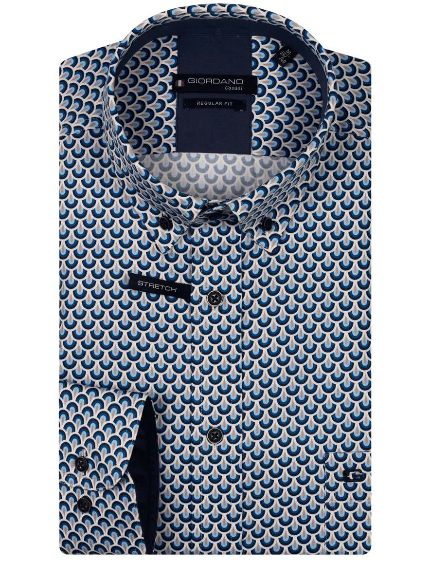 Giordano overhemd donkerblauw print stretch