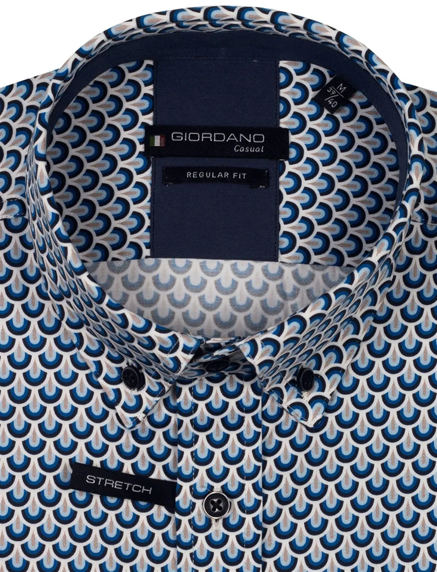 Giordano overhemd donkerblauw print stretch