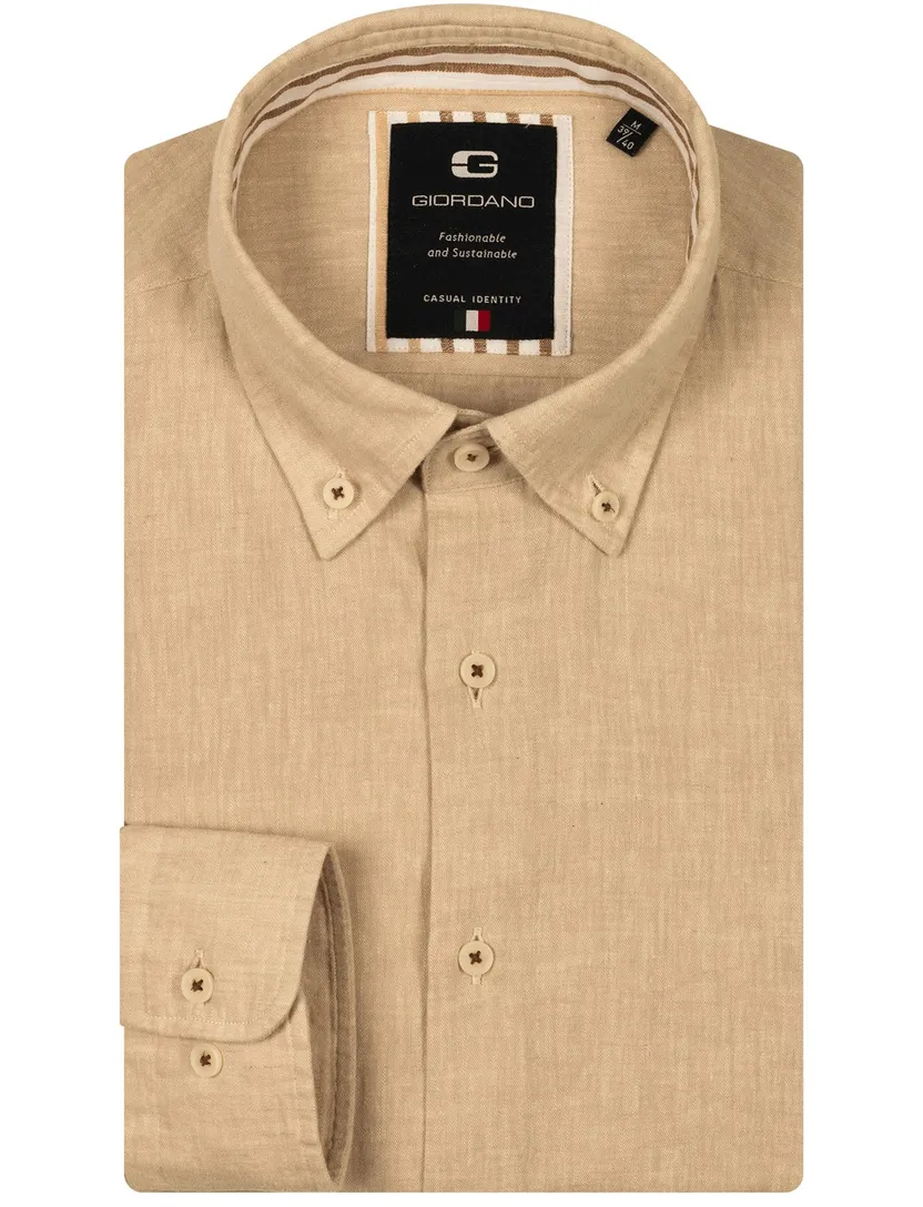 Giordano overhemd camel gemêleerd button-down