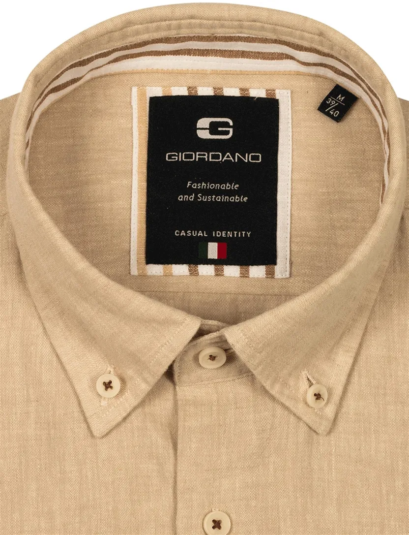 Giordano overhemd camel gemêleerd button-down