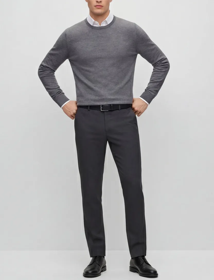Boss trui Finest Italian Yarn grijs gebreid