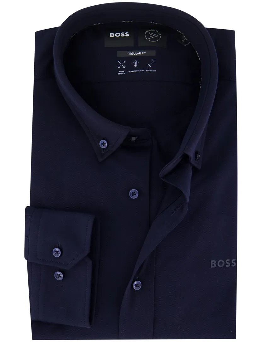 overhemd Boss Regular Fit donkerblauw effen