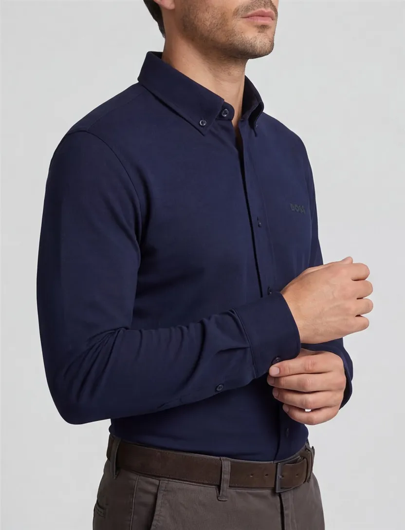 overhemd Boss Regular Fit donkerblauw effen