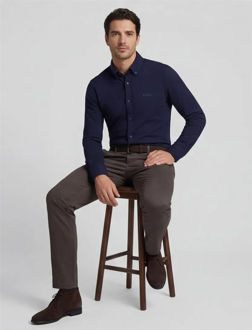 overhemd Boss Regular Fit donkerblauw effen