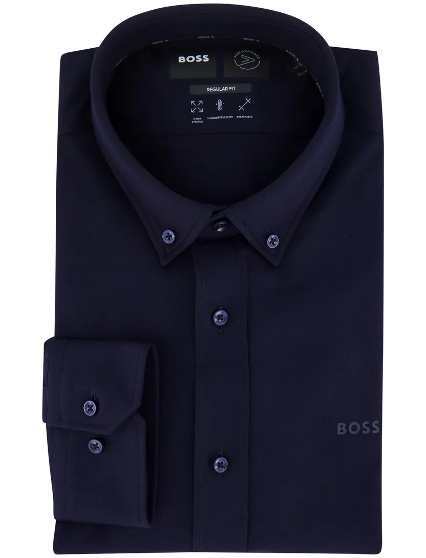 overhemd Boss Regular Fit donkerblauw effen