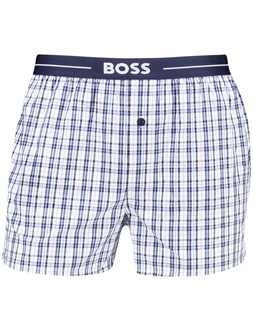 BOSS Black Boxershorts wavenboxer 2-pack blauw geruit