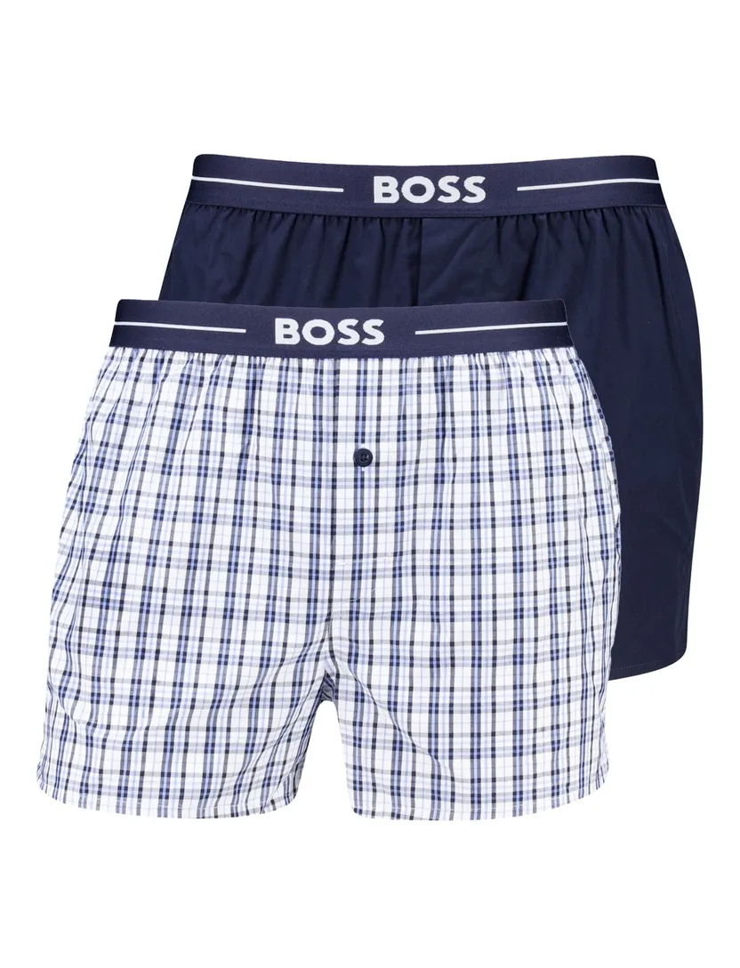 BOSS Black Boxershorts wavenboxer 2-pack blauw geruit