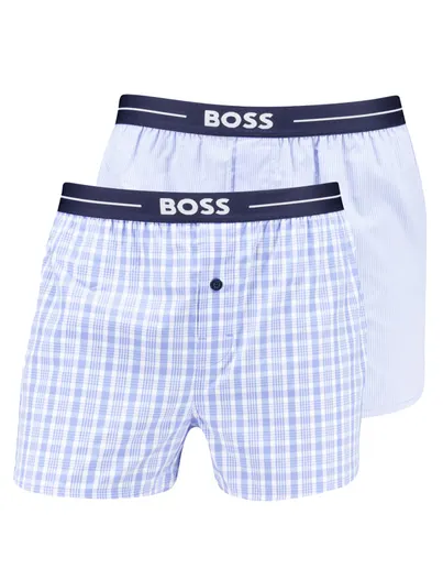 Hugo Boss Boss Black Boxershort lichtblauw geruit effen 2-pack katoen