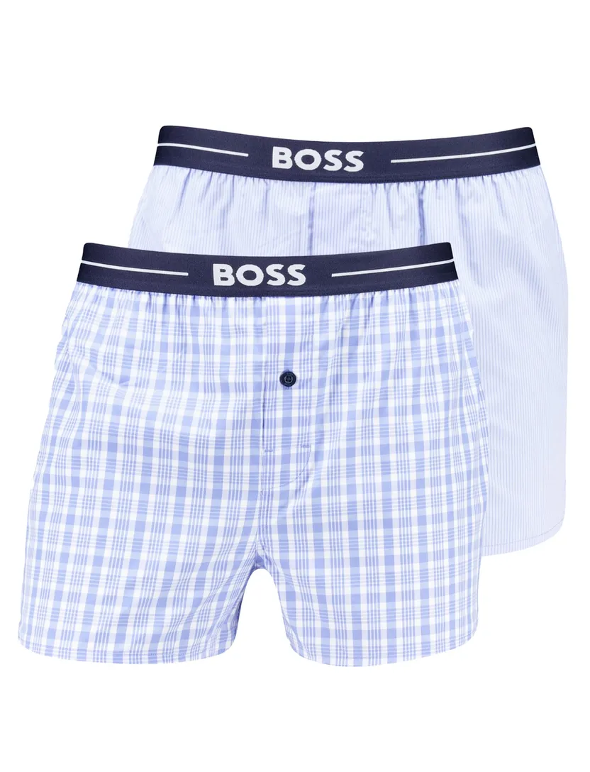 Boss Boxershort lichtblauw geruit effen 2-pack
