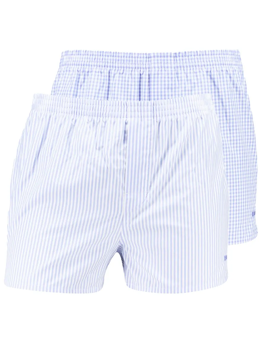BOSS Black boxershorts blauw-wit gestreept-geruit 2-pack