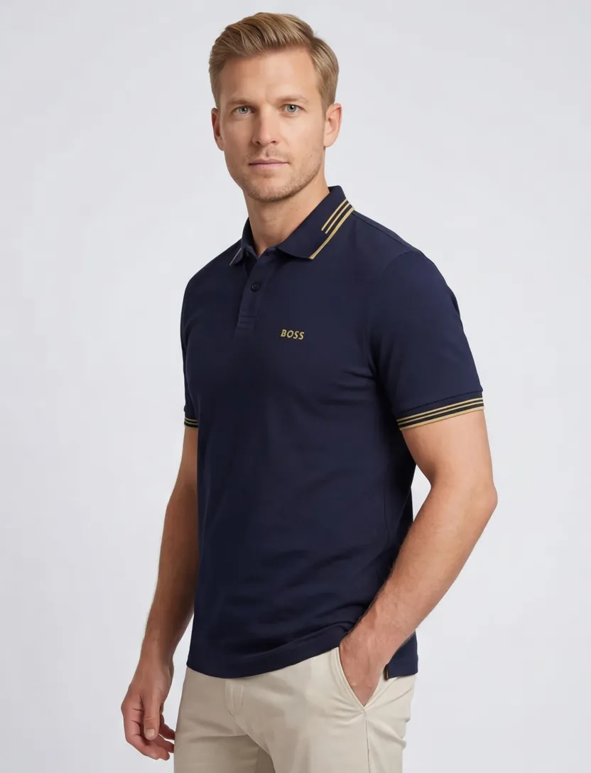 katoenen Boss Green KM polo paul donkerblauw slim fit
