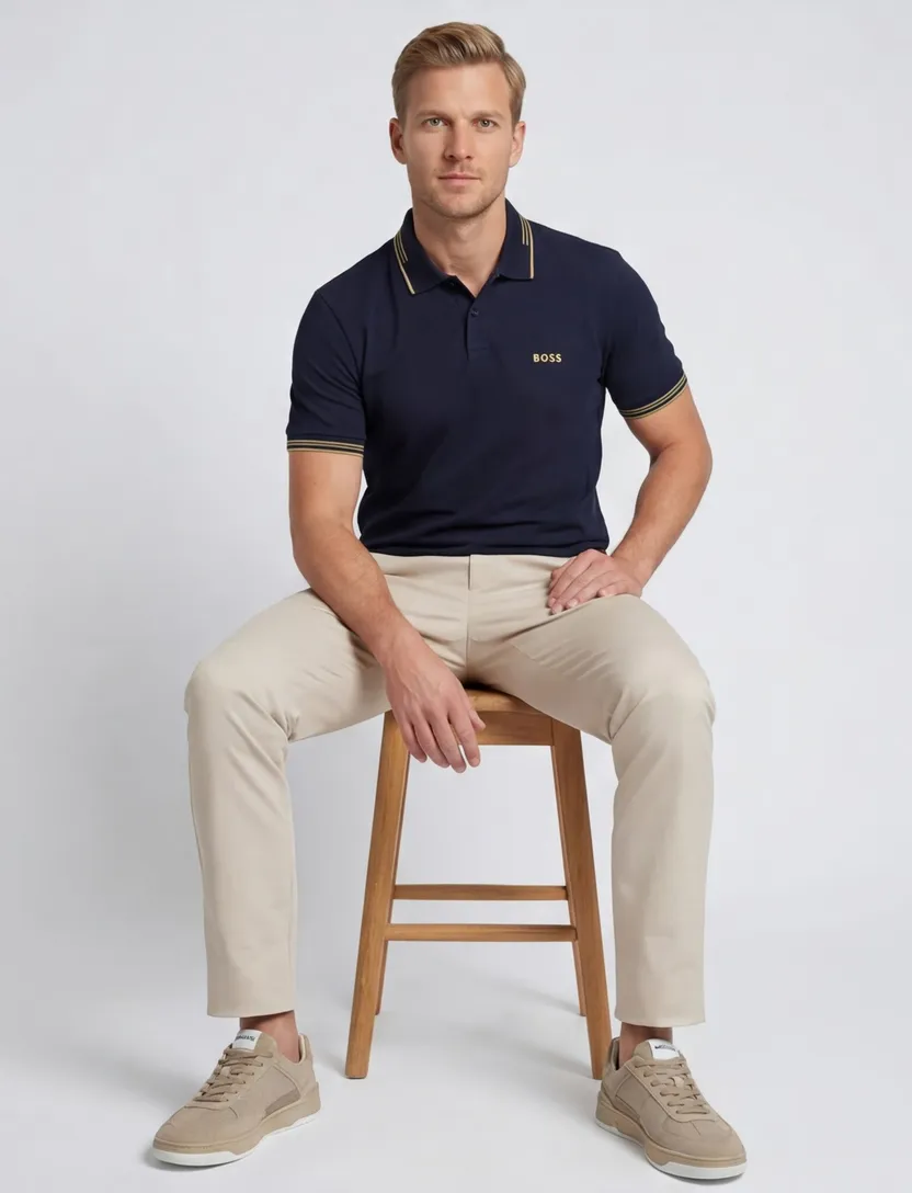 katoenen Boss Green KM polo paul donkerblauw slim fit