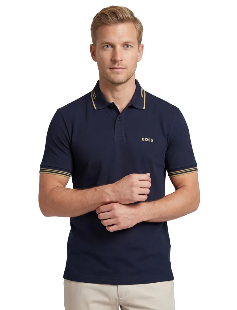katoenen Boss Green KM polo paul donkerblauw slim fit