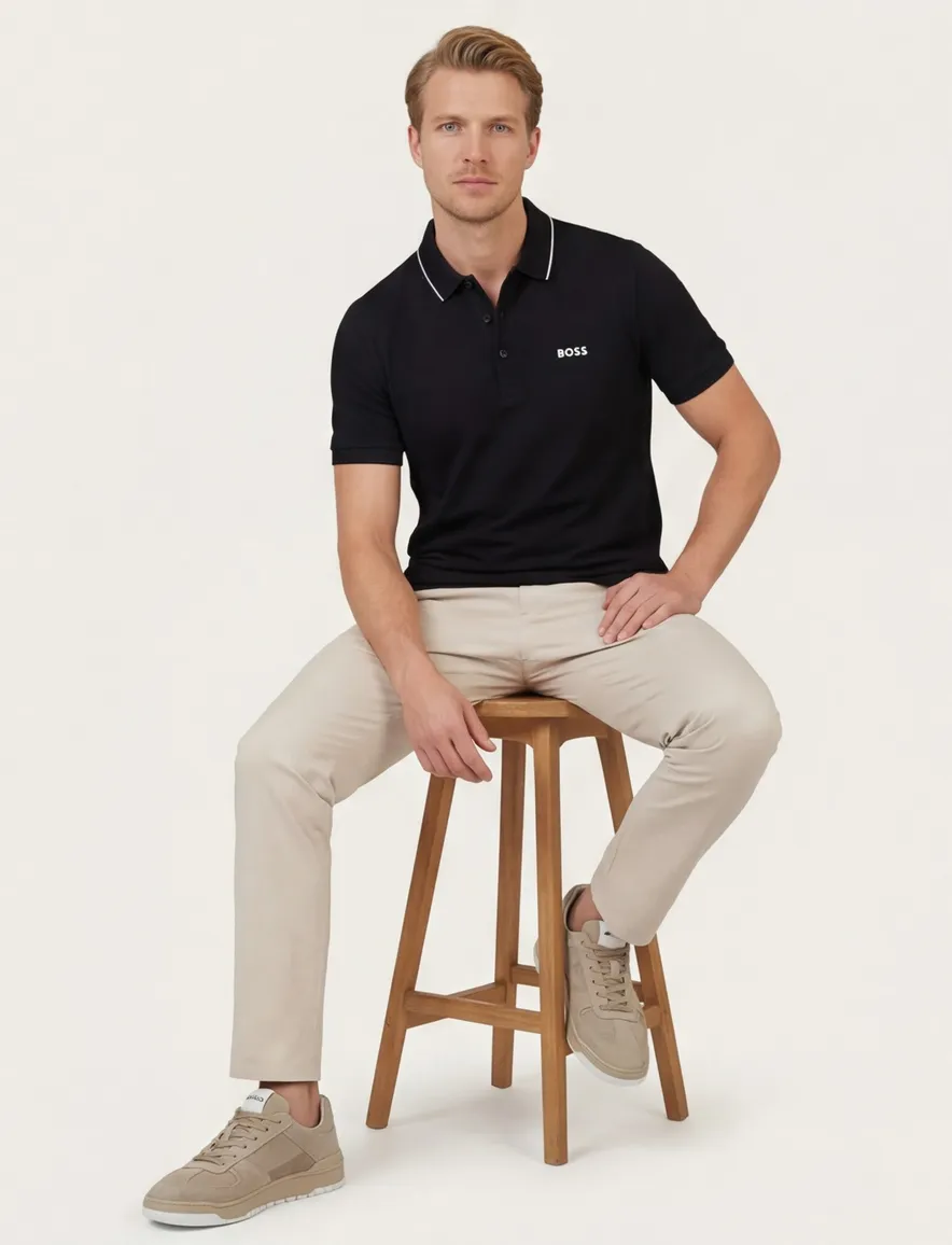 Boss Paule 4 polo zwart korte mouw