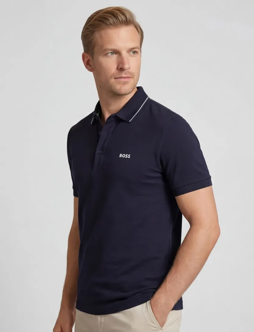 BOSS polo Paule 4 donkerblauw slim fit effen 100% katoen