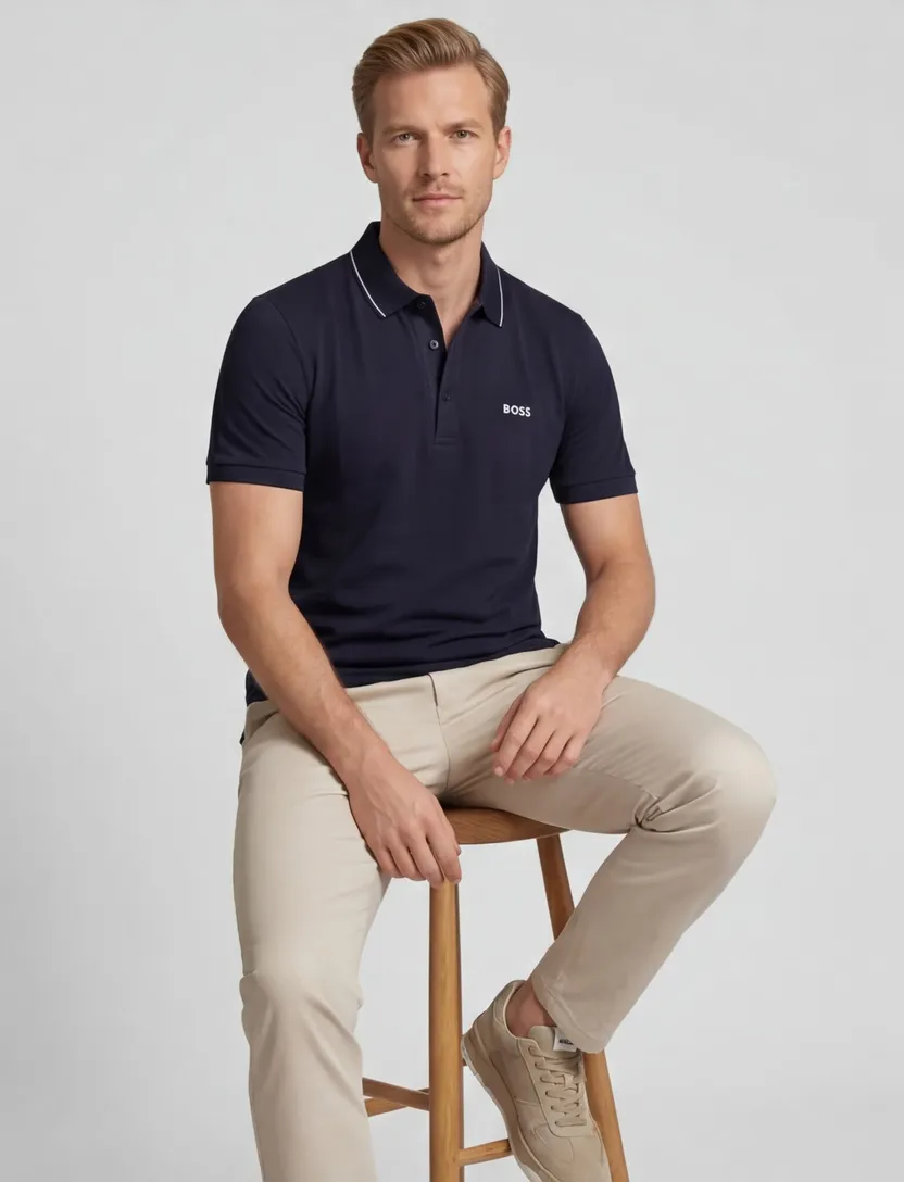BOSS polo Paule 4 donkerblauw slim fit effen 100% katoen