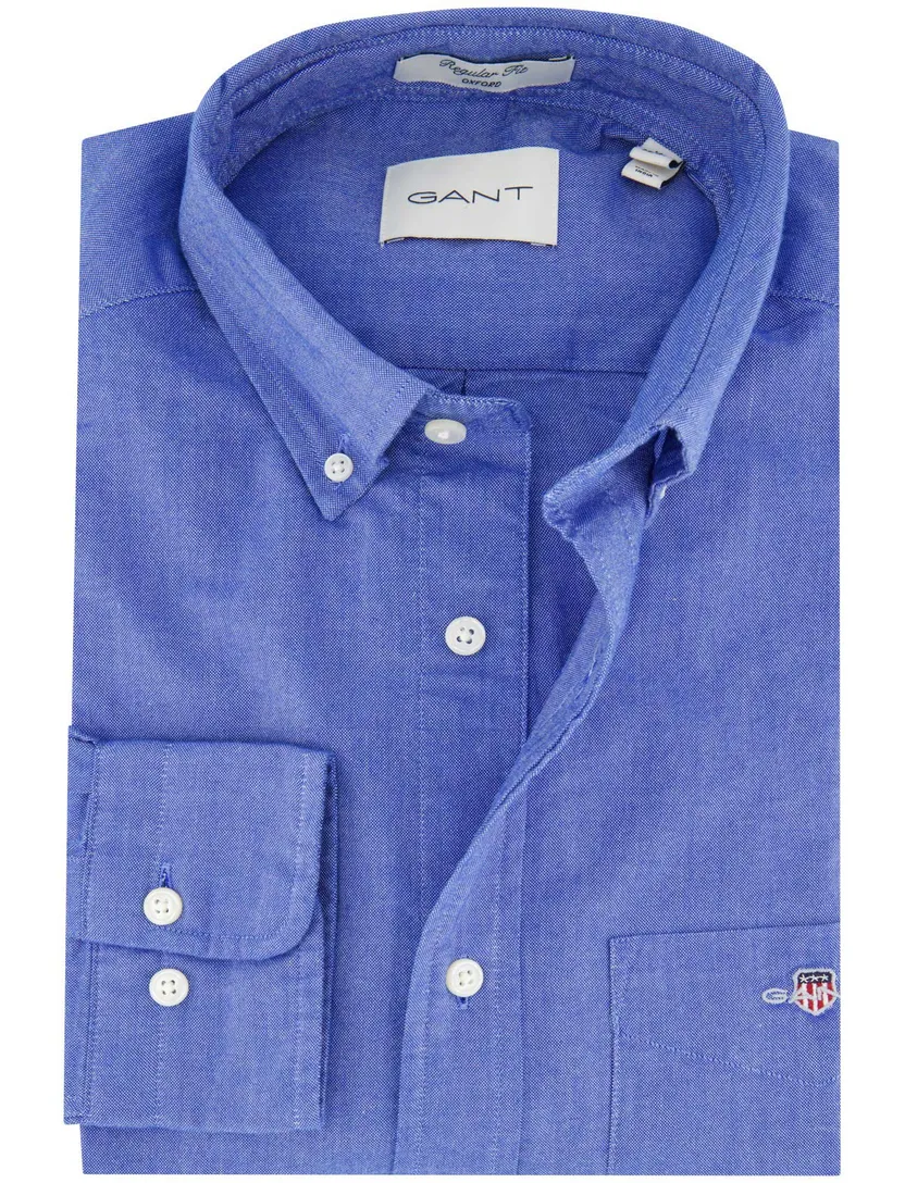 Gant overhemd blauw gemeleerd wijde fit