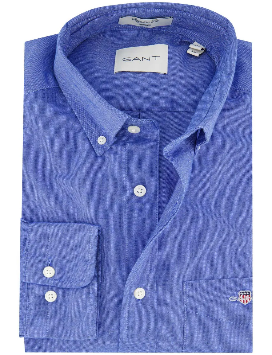 Gant overhemd blauw gemeleerd wijde fit