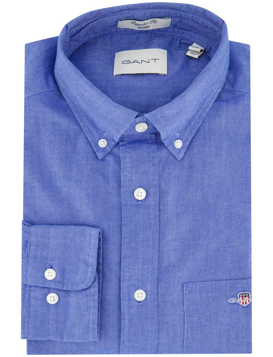 Gant overhemd blauw gemeleerd wijde fit