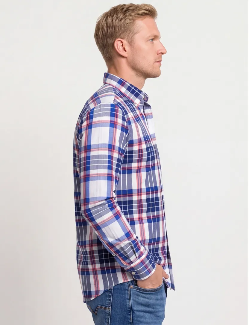 Gant overhemd wit geruit button-down wijde fit