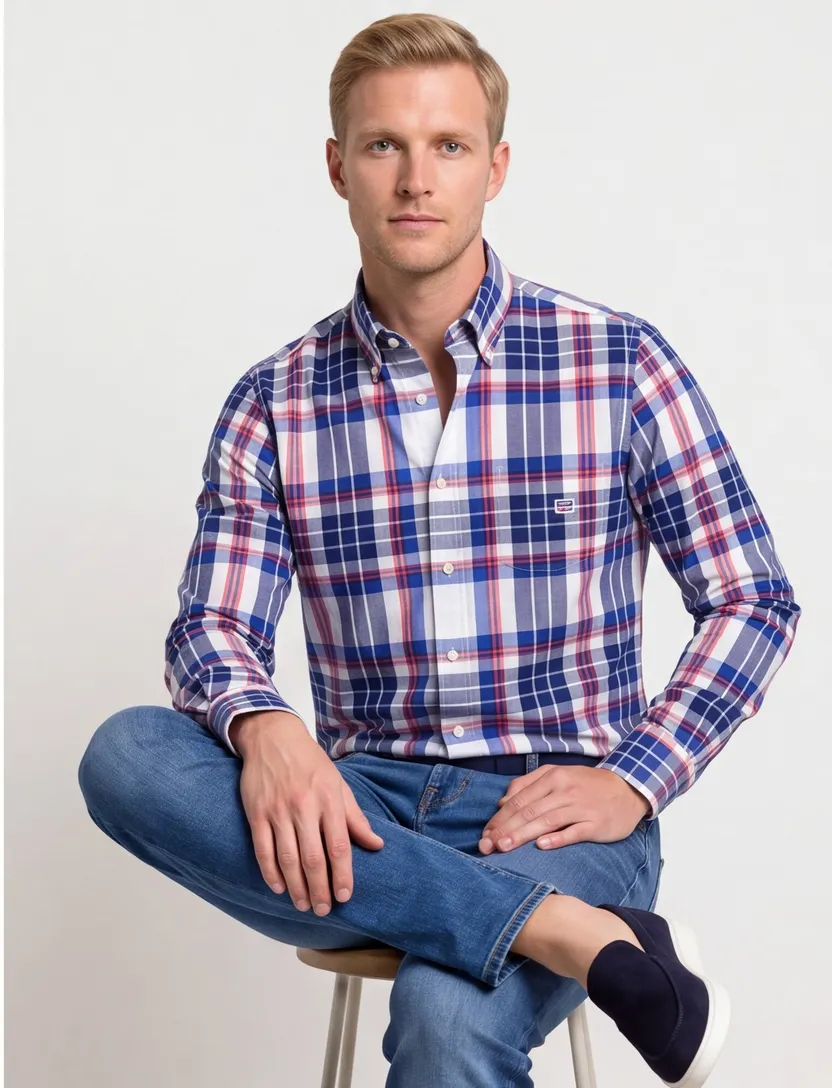 Gant overhemd wit geruit button-down wijde fit
