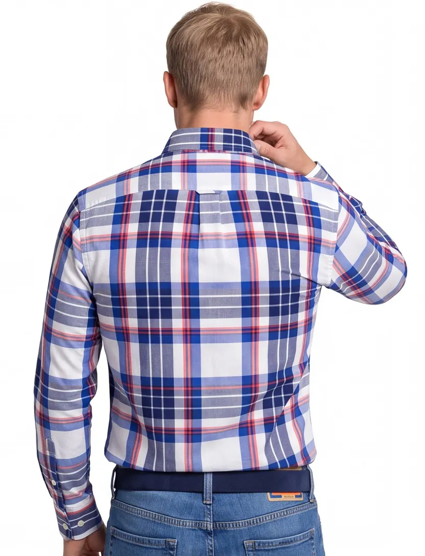 Gant overhemd wit geruit button-down wijde fit