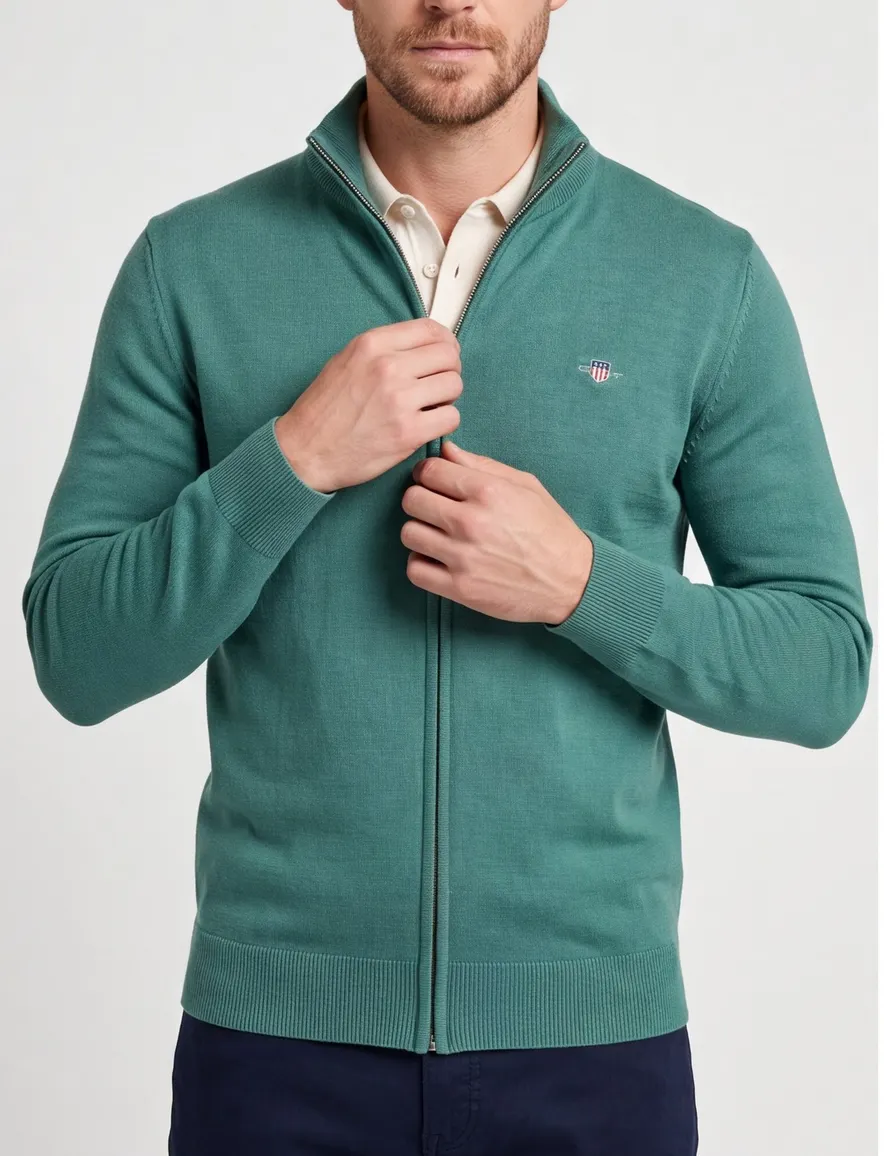 Gant vest effen groen katoen normale fit