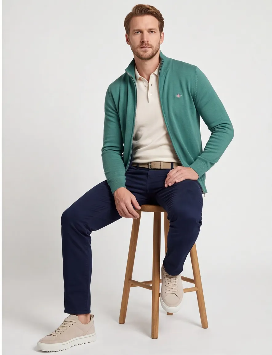 Gant vest effen groen katoen normale fit