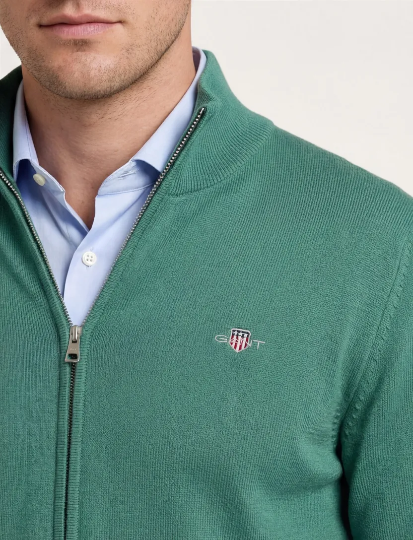 katoenen Gant vest effen groen normale fit