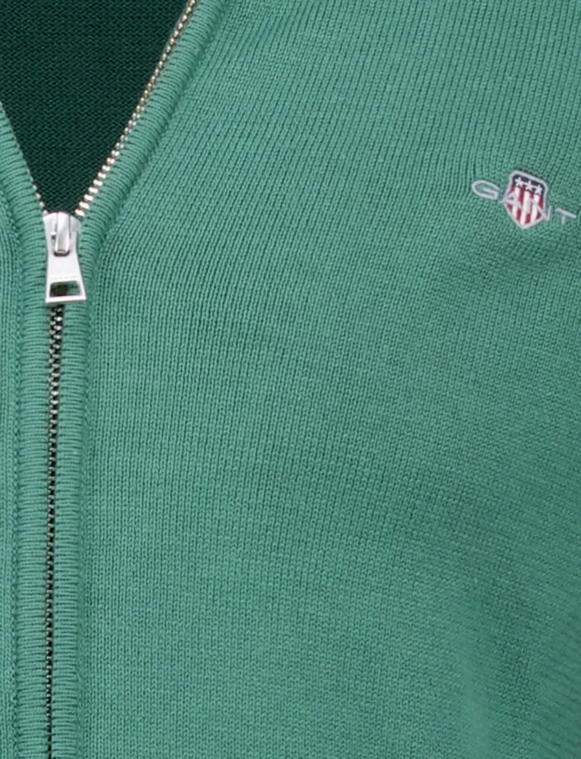 katoenen Gant vest effen groen normale fit